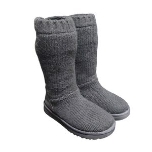 UGG Women's Dark Grey 12" Tall Fuzzy Woven Boots Size 6